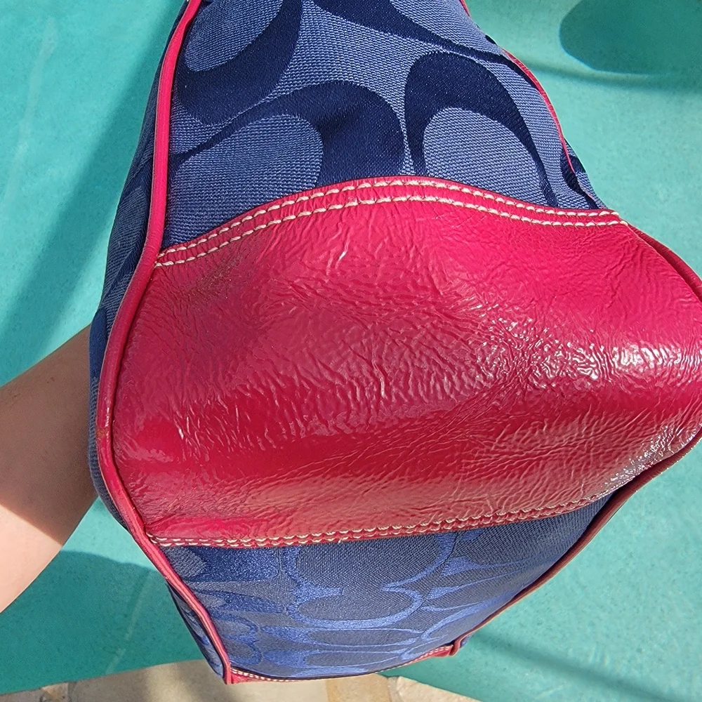 Coach Navy And Fuchia Laura Signature Monogram Jacquard Tote - Picture 10 of 16